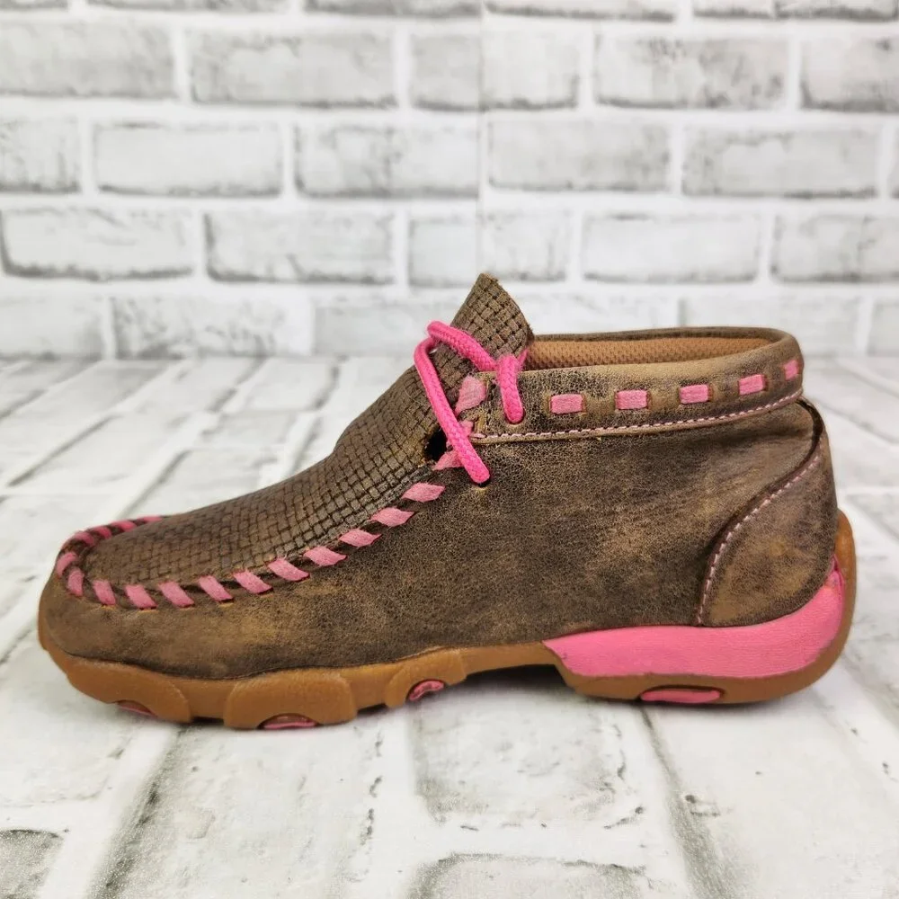 Twisted X Chukka Driving Breast Cancer Mocs Youth 12.5 Brown Leather Ankle Boots